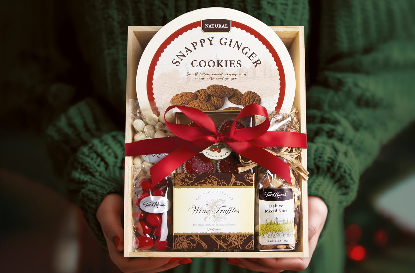 Holiday Gift Basket by Torn Ranch with gourmet gifts designed for hotel guests, meeting planners, and corporate clients.